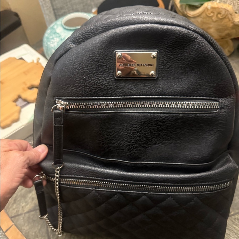 Adrienne Vittadini Black Quilted Backpack
